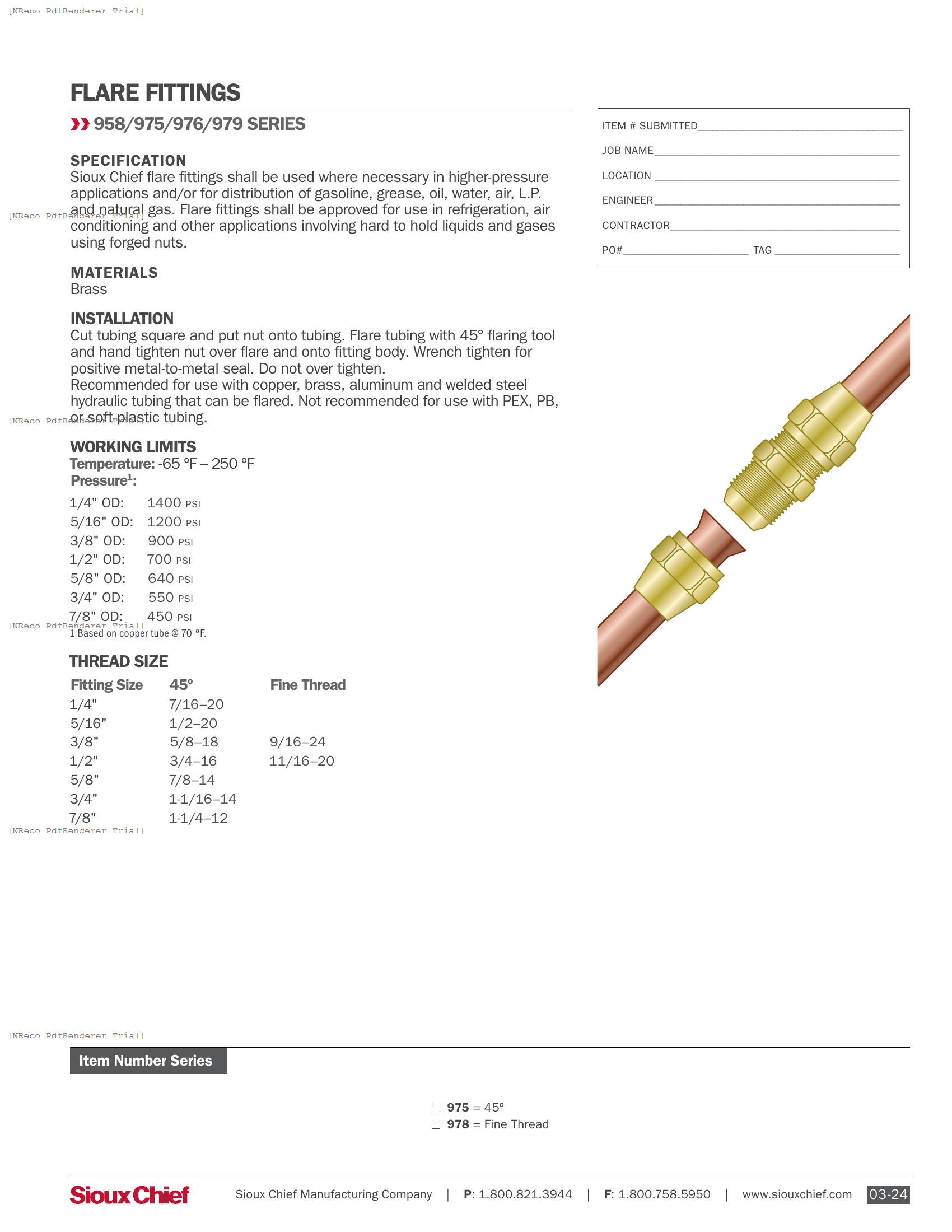 900 SERIES - FLARE FITTINGS - SPEC SHEET.PDF Specification Document